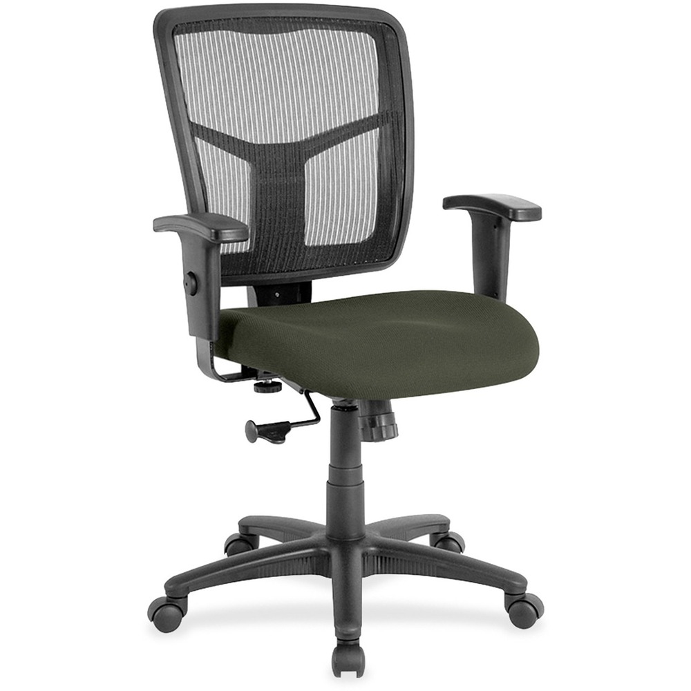 LLR8620967 - Managerial mid-back chair features a breathable mesh back chair and upholstered seat. Mesh upholstery is made of high-strength elastic nylon. Ergonomically designed mid-back matches the natural curvature of a person's back. Arms adjust in height (25" to 28-7/10") and in width (24" to 26"). Functions include pneumatic seat-height adjustment (17-7/10" to 21" high from the floor), 360-degree swivel and swivel tilt mechanism. Black frame has five-star, reinforced nylon base (25" diameter) with casters for easy mobility. Seat size is 20" wide x 18-7/10" depth. Back measures 20" wide (at the widest portion) x 19-7/10" high. Weight capacity is 250 lb. Chair meets the CA117 fire-retardant standard.