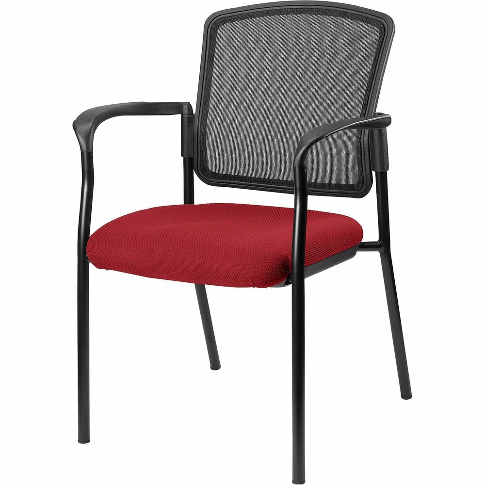 LLR2310002 - Inviting guest chair features a breathable mesh back and cushioned seat upholstered for comfortable seating in your waiting room or office. Chair is stackable up to four high for convenient, short-term or long-term storage. Black steel frame is powder-coated for durability. Weight capacity is 275 lb. The 3.5" thick seat measures 18.1" wide x 18.9" deep x 18.9" high. Back size 17.9" wide x 2" thick x 16.9" high. Chair is Greenguard compliant.
