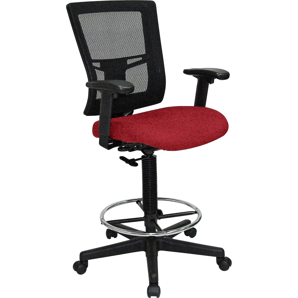 LLR4310002 - Drafting stool offers a breathable mesh back and upholstered, cushioned seat to enhance your comfort. Padded arms adjust in height and width for a position that suits your needs. Rest your feet on the chrome footring. Functions include pneumatic seat-height adjustment, ratchet back-height adjustment and 360-degree swivel. Black, five-star nylon base is equipped with smooth-rolling casters for easy mobility. Weight capacity is 275 lb. Mid-back chair meets or exceeds BIFMA standards.