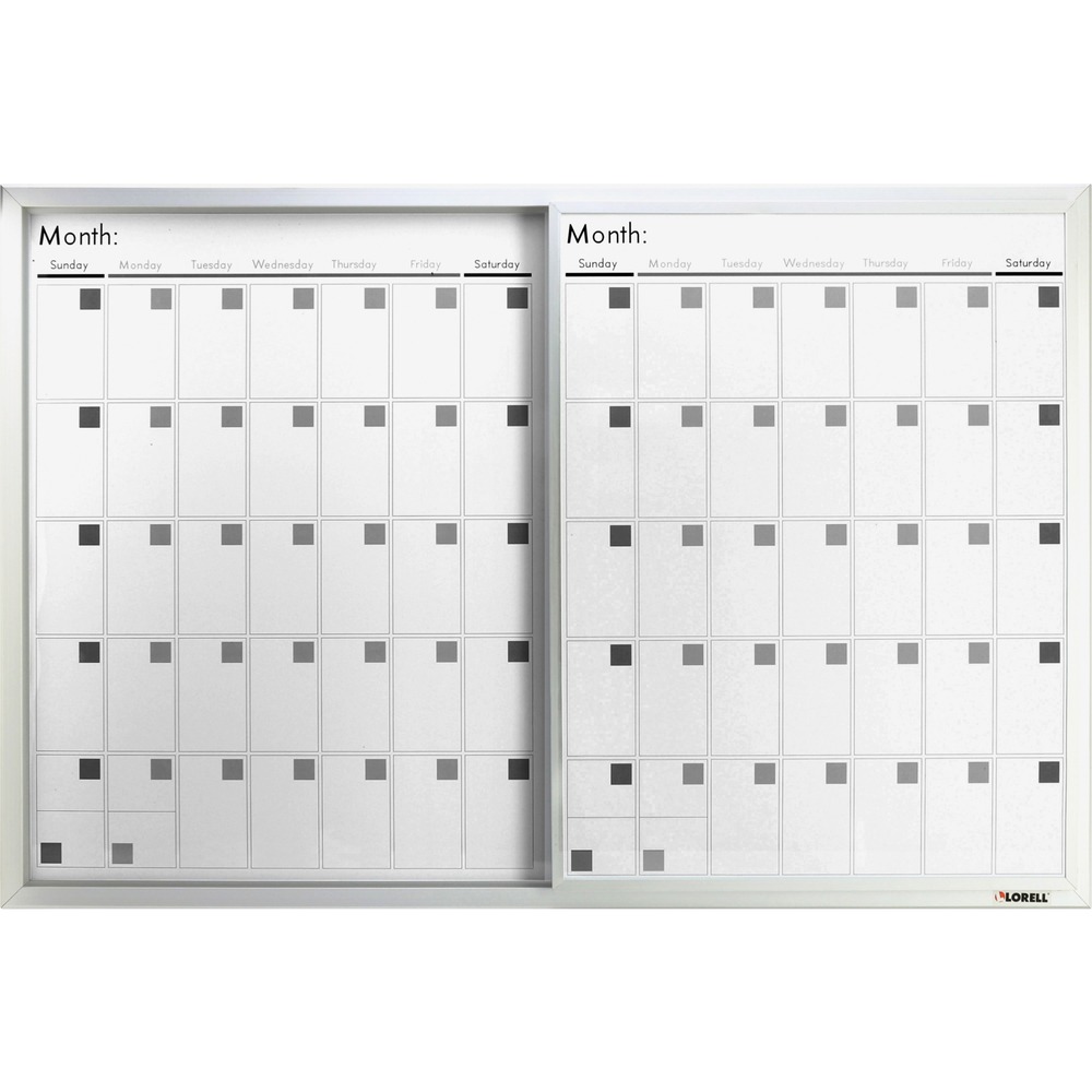 LLR52503 - Magnetic calendar board provides optimal work space for planning over three months. Superior, magnetic dry-erase surface writes smoothly, erases cleanly and resists staining. A sliding, one-month panel snaps into place and over the other two months. Write in dates, reminders and more on the dry-erase surface. Tack on tickets and other items with magnets (not included). Each month includes unruled daily blocks with a place to write in the date and Sunday-through-Saturday scheduling. Calendar board also includes mounting hardware.