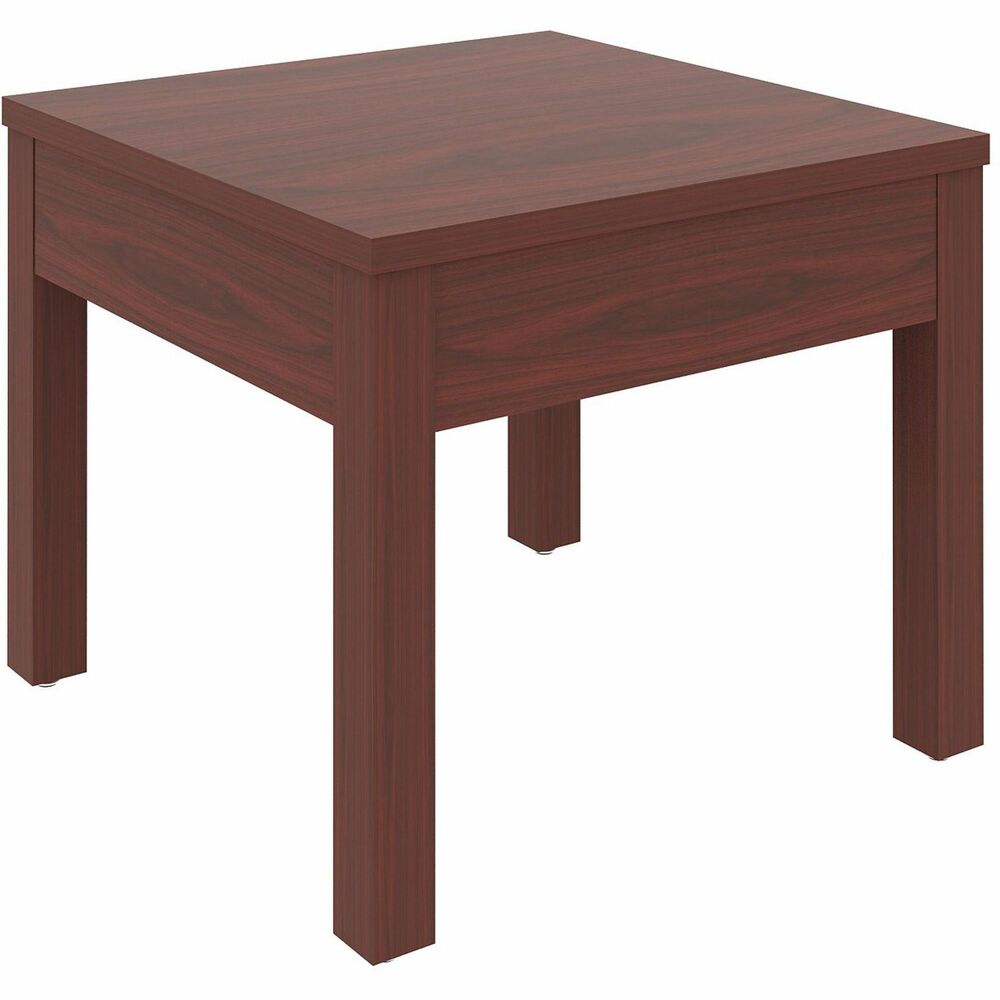 LLR61623 - Parson-style corner table is perfect for your lobby or office suite. The 1" thick particleboard top with melamine surface is supported by a frame/support panel under the top and 2" square, melamine laminated legs for sturdy use.