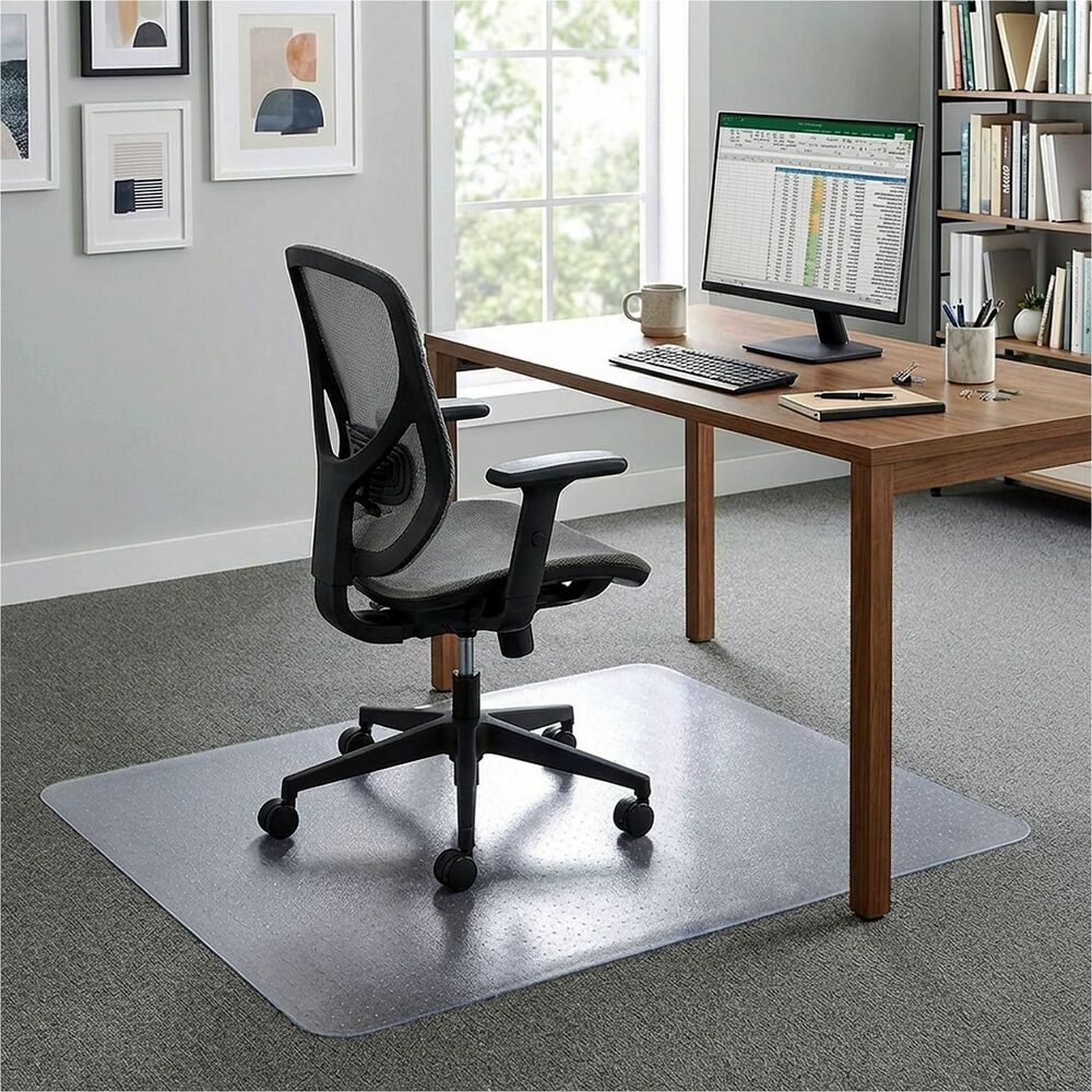 LLR69704 - Designed for convenience and perfect for Big and Tall applications, this resilient chairmat with no lip can be used for low-pile carpets. Durable surface protects floors from chair scuffs and caster damage. Its exceptional clarity lets the beauty of the floor show through while its easy-glide rolling surface provides effortless chair mobility. Rectangular polycarbonate chairmat features a straight edge and is studded for a strong grip without piercing or damaging your carpet backing. More from the Manufacturer