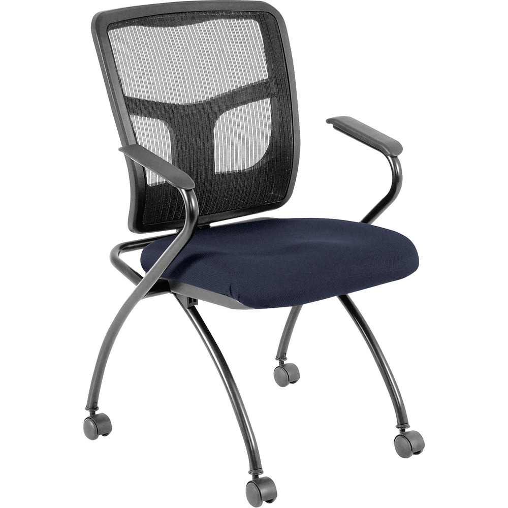 LLR8437401 - Versatile, nesting chairs work great in your training or reception area. Mesh back, fabric seat and armrests offer comfortable seating. Four legs include swivel casters for easy chair movement. Metal frame features a powder-coat finish for durability. Seat flips up to allow chairs to nest for space-saving storage. Weight capacity is 275 lb.