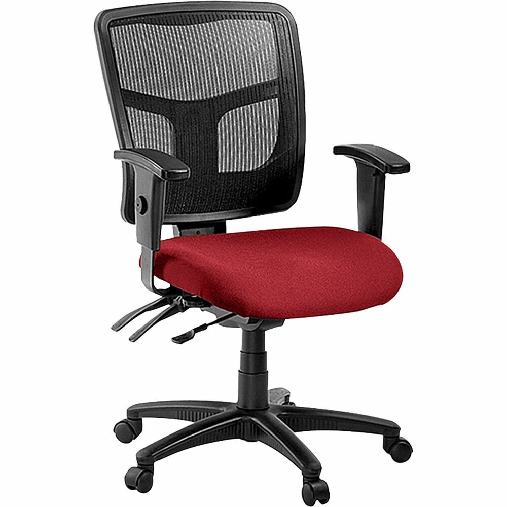 LLR8620102 - Managerial mid-back chair features a mesh back and fabric-upholstered seat. Ergonomically designed mid-back matches the natural curvature of a person's back. Arms adjust in height and width. Mid-back chair also offers a five-star nylon base, pneumatic seat-height adjustment (17" to 21" high from the floor), 360-degree swivel, back-height adjustment, tilt and asynchronous three-lever control. Frame is available in black only. Chair meets the CA117 fire-retardant standard and offers an abrasion rating of 60,000 double rubs (ASTM-D-4175).