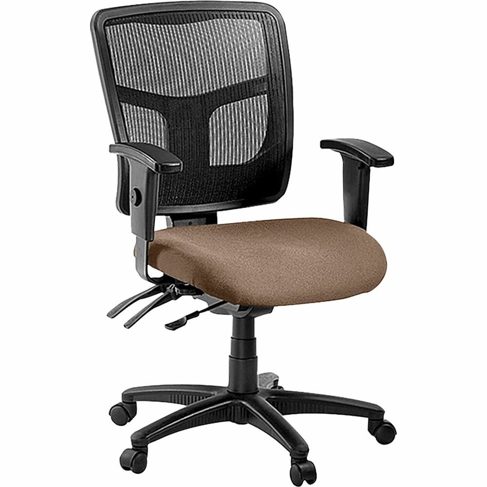 LLR8620103 - Managerial mid-back chair features a mesh back and fabric-upholstered seat. Ergonomically designed mid-back matches the natural curvature of a person's back. Arms adjust in height and width. Mid-back chair also offers a five-star nylon base, pneumatic seat-height adjustment (17" to 21" high from the floor), 360-degree swivel, back-height adjustment, tilt and asynchronous three-lever control. Frame is available in black only. Chair meets the CA117 fire-retardant standard and offers an abrasion rating of 60,000 double rubs (ASTM-D-4175).