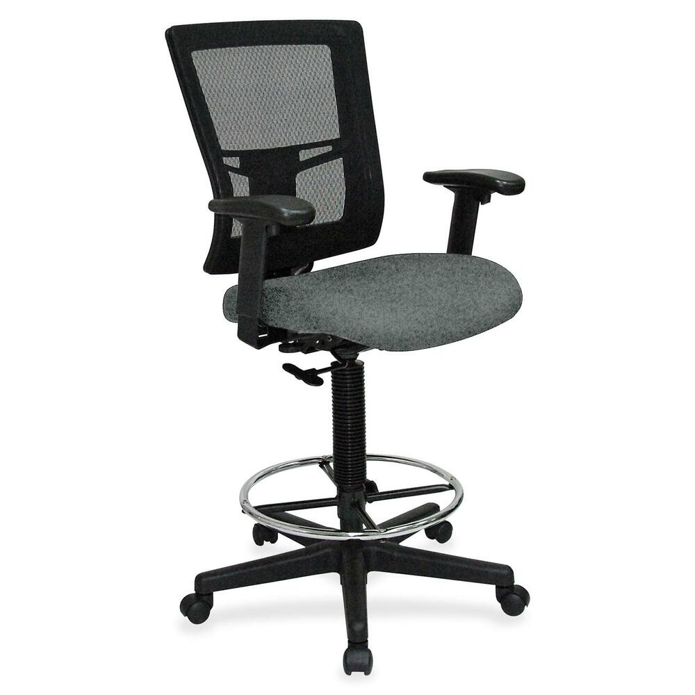 LLR4310032 - Drafting stool offers a breathable mesh back and upholstered, cushioned seat to enhance your comfort. Padded arms adjust in height and width for a position that suits your needs. Rest your feet on the chrome footring. Functions include pneumatic seat-height adjustment, ratchet back-height adjustment and 360-degree swivel. Black, five-star nylon base is equipped with smooth-rolling casters for easy mobility. Weight capacity is 275 lb. Mid-back chair meets or exceeds BIFMA standards.