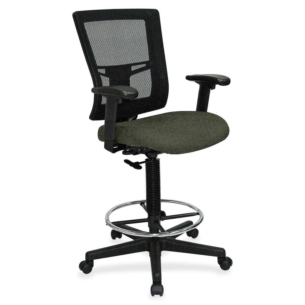 LLR4310067 - Drafting stool offers a breathable mesh back and upholstered, cushioned seat to enhance your comfort. Padded arms adjust in height and width for a position that suits your needs. Rest your feet on the chrome footring. Functions include pneumatic seat-height adjustment, ratchet back-height adjustment and 360-degree swivel. Black, five-star nylon base is equipped with smooth-rolling casters for easy mobility. Weight capacity is 275 lb. Mid-back chair meets or exceeds BIFMA standards.