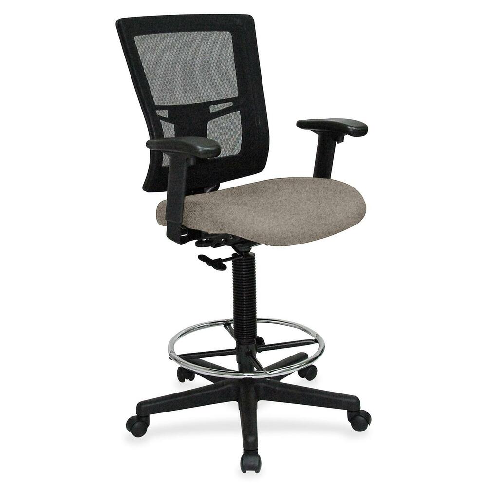 LLR4310051 - Drafting stool offers a breathable mesh back and upholstered, cushioned seat to enhance your comfort. Padded arms adjust in height and width for a position that suits your needs. Rest your feet on the chrome footring. Functions include pneumatic seat-height adjustment, ratchet back-height adjustment and 360-degree swivel. Black, five-star nylon base is equipped with smooth-rolling casters for easy mobility. Weight capacity is 275 lb. Mid-back chair meets or exceeds BIFMA standards.
