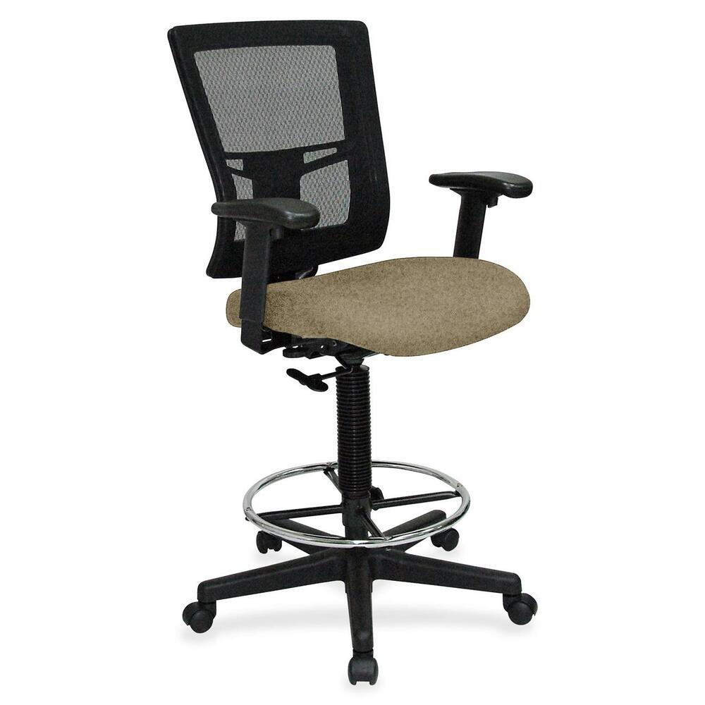LLR4310033 - Drafting stool offers a breathable mesh back and upholstered, cushioned seat to enhance your comfort. Padded arms adjust in height and width for a position that suits your needs. Rest your feet on the chrome footring. Functions include pneumatic seat-height adjustment, ratchet back-height adjustment and 360-degree swivel. Black, five-star nylon base is equipped with smooth-rolling casters for easy mobility. Weight capacity is 275 lb. Mid-back chair meets or exceeds BIFMA standards.