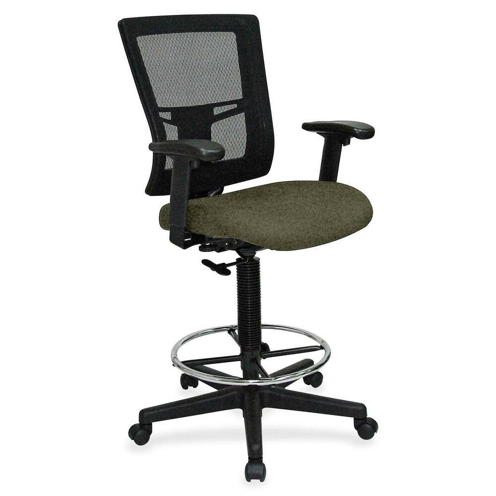 LLR4310027 - Drafting stool offers a breathable mesh back and upholstered, cushioned seat to enhance your comfort. Padded arms adjust in height and width for a position that suits your needs. Rest your feet on the chrome footring. Functions include pneumatic seat-height adjustment, ratchet back-height adjustment and 360-degree swivel. Black, five-star nylon base is equipped with smooth-rolling casters for easy mobility. Weight capacity is 275 lb. Mid-back chair meets or exceeds BIFMA standards.