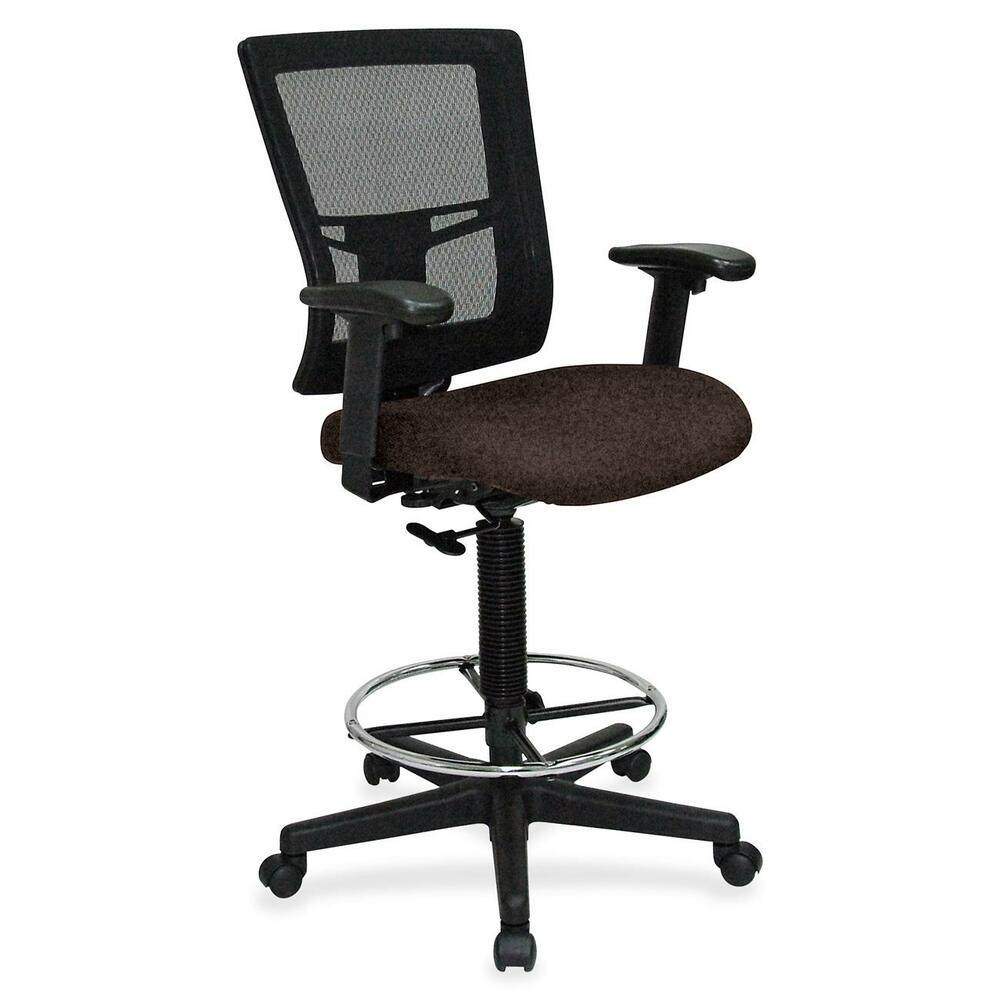 LLR4310041 - Drafting stool offers a breathable mesh back and upholstered, cushioned seat to enhance your comfort. Padded arms adjust in height and width for a position that suits your needs. Rest your feet on the chrome footring. Functions include pneumatic seat-height adjustment, ratchet back-height adjustment and 360-degree swivel. Black, five-star nylon base is equipped with smooth-rolling casters for easy mobility. Weight capacity is 275 lb. Mid-back chair meets or exceeds BIFMA standards.