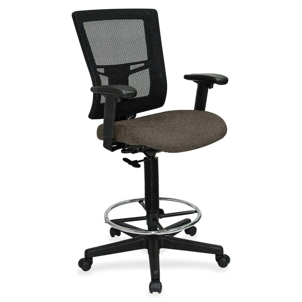 LLR4310086 - Drafting stool offers a breathable mesh back and upholstered, cushioned seat to enhance your comfort. Padded arms adjust in height and width for a position that suits your needs. Rest your feet on the chrome footring. Functions include pneumatic seat-height adjustment, ratchet back-height adjustment and 360-degree swivel. Black, five-star nylon base is equipped with smooth-rolling casters for easy mobility. Weight capacity is 275 lb. Mid-back chair meets or exceeds BIFMA standards.