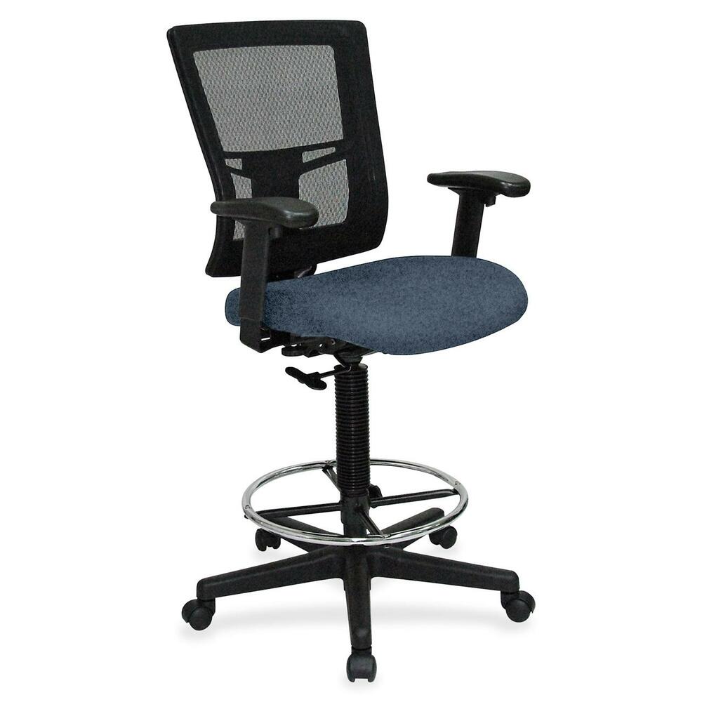 LLR4310084 - Drafting stool offers a breathable mesh back and upholstered, cushioned seat to enhance your comfort. Padded arms adjust in height and width for a position that suits your needs. Rest your feet on the chrome footring. Functions include pneumatic seat-height adjustment, ratchet back-height adjustment and 360-degree swivel. Black, five-star nylon base is equipped with smooth-rolling casters for easy mobility. Weight capacity is 275 lb. Mid-back chair meets or exceeds BIFMA standards.