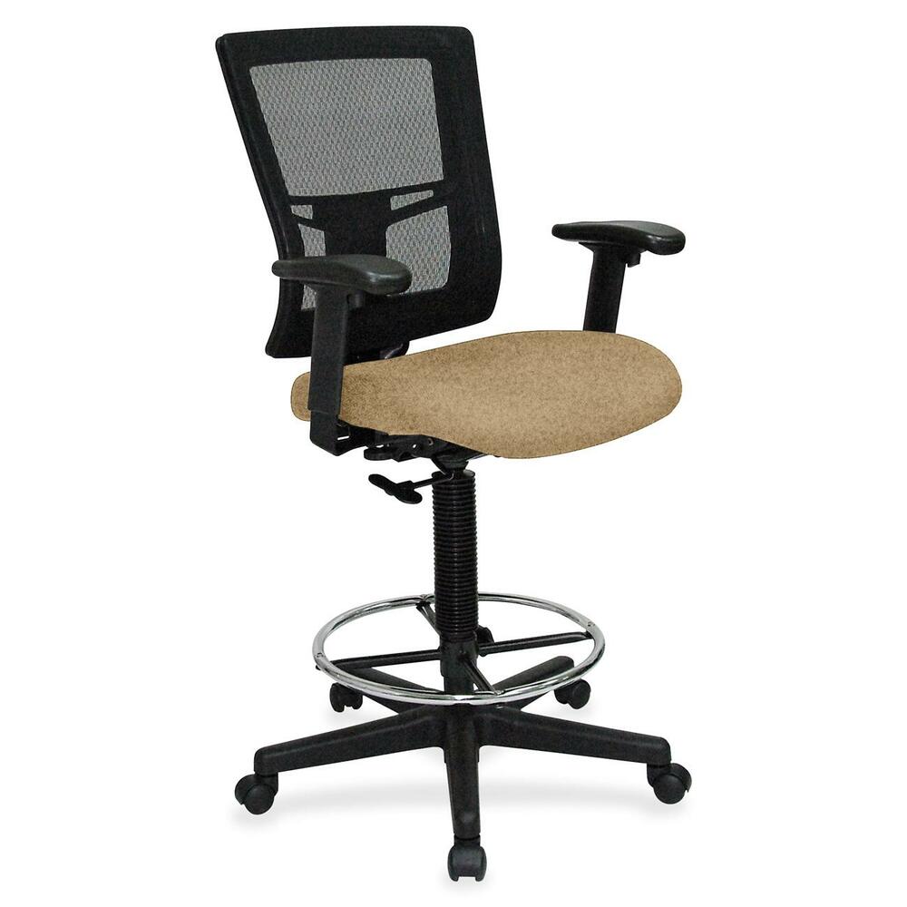 LLR4310062 - Drafting stool offers a breathable mesh back and upholstered, cushioned seat to enhance your comfort. Padded arms adjust in height and width for a position that suits your needs. Rest your feet on the chrome footring. Functions include pneumatic seat-height adjustment, ratchet back-height adjustment and 360-degree swivel. Black, five-star nylon base is equipped with smooth-rolling casters for easy mobility. Weight capacity is 275 lb. Mid-back chair meets or exceeds BIFMA standards.