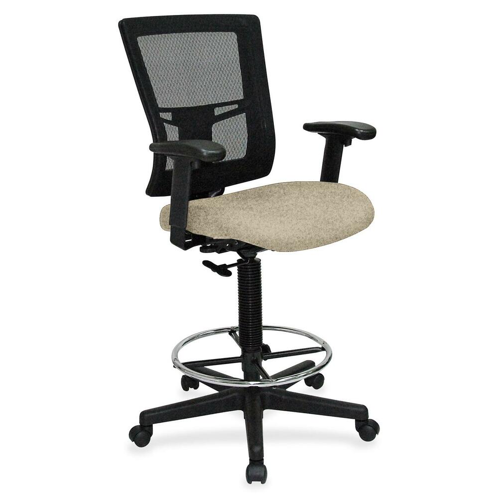 LLR4310087 - Drafting stool offers a breathable mesh back and upholstered, cushioned seat to enhance your comfort. Padded arms adjust in height and width for a position that suits your needs. Rest your feet on the chrome footring. Functions include pneumatic seat-height adjustment, ratchet back-height adjustment and 360-degree swivel. Black, five-star nylon base is equipped with smooth-rolling casters for easy mobility. Weight capacity is 275 lb. Mid-back chair meets or exceeds BIFMA standards.