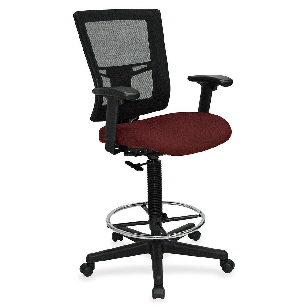 LLR4310044 - Drafting stool offers a breathable mesh back and upholstered, cushioned seat to enhance your comfort. Padded arms adjust in height and width for a position that suits your needs. Rest your feet on the chrome footring. Functions include pneumatic seat-height adjustment, ratchet back-height adjustment and 360-degree swivel. Black, five-star nylon base is equipped with smooth-rolling casters for easy mobility. Weight capacity is 275 lb. Mid-back chair meets or exceeds BIFMA standards.