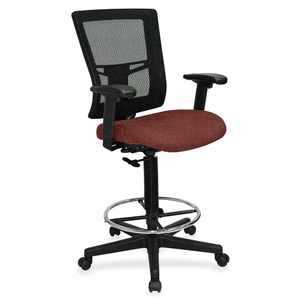 LLR4310026 - Drafting stool offers a breathable mesh back and upholstered, cushioned seat to enhance your comfort. Padded arms adjust in height and width for a position that suits your needs. Rest your feet on the chrome footring. Functions include pneumatic seat-height adjustment, ratchet back-height adjustment and 360-degree swivel. Black, five-star nylon base is equipped with smooth-rolling casters for easy mobility. Weight capacity is 275 lb. Mid-back chair meets or exceeds BIFMA standards.