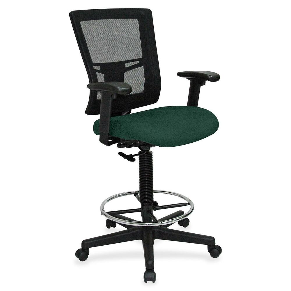 LLR4310050 - Drafting stool offers a breathable mesh back and upholstered, cushioned seat to enhance your comfort. Padded arms adjust in height and width for a position that suits your needs. Rest your feet on the chrome footring. Functions include pneumatic seat-height adjustment, ratchet back-height adjustment and 360-degree swivel. Black, five-star nylon base is equipped with smooth-rolling casters for easy mobility. Weight capacity is 275 lb. Mid-back chair meets or exceeds BIFMA standards.