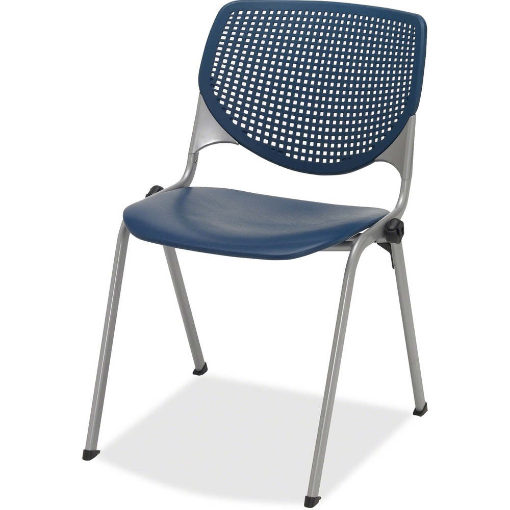 KFI2300SLP03 - 2300 Series Kool Chair creates a fun, comfortable environment in any space. Perforated back offers an attractive design that enhances circulation and airflow. Radius conforms to your back for maximum comfort. Silver, powder-coated frame contrasts the bold color of the polypropylene seat and back for a creative, interesting look. Back supports made with injection aluminum alloy enhance durability. Stack chairs up to 15 high to save storage space.