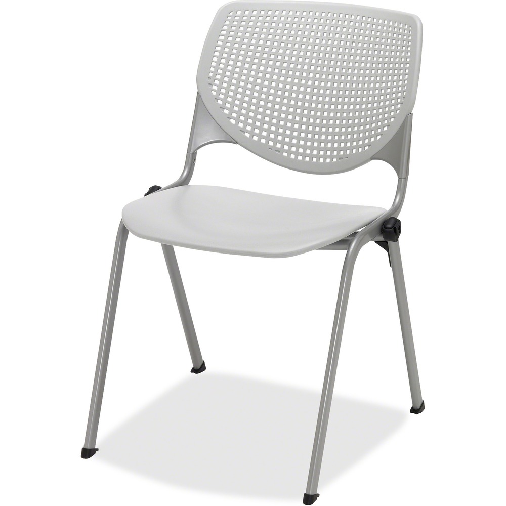 KFI2300SLP13 - 2300 Series Kool Chair creates a fun, comfortable environment in any space. Perforated back offers an attractive design that enhances circulation and airflow. Radius conforms to your back for maximum comfort. Silver, powder-coated frame contrasts the bold color of the polypropylene seat and back for a creative, interesting look. Back supports made with injection aluminum alloy enhance durability. Stack chairs up to 15 high to save storage space.