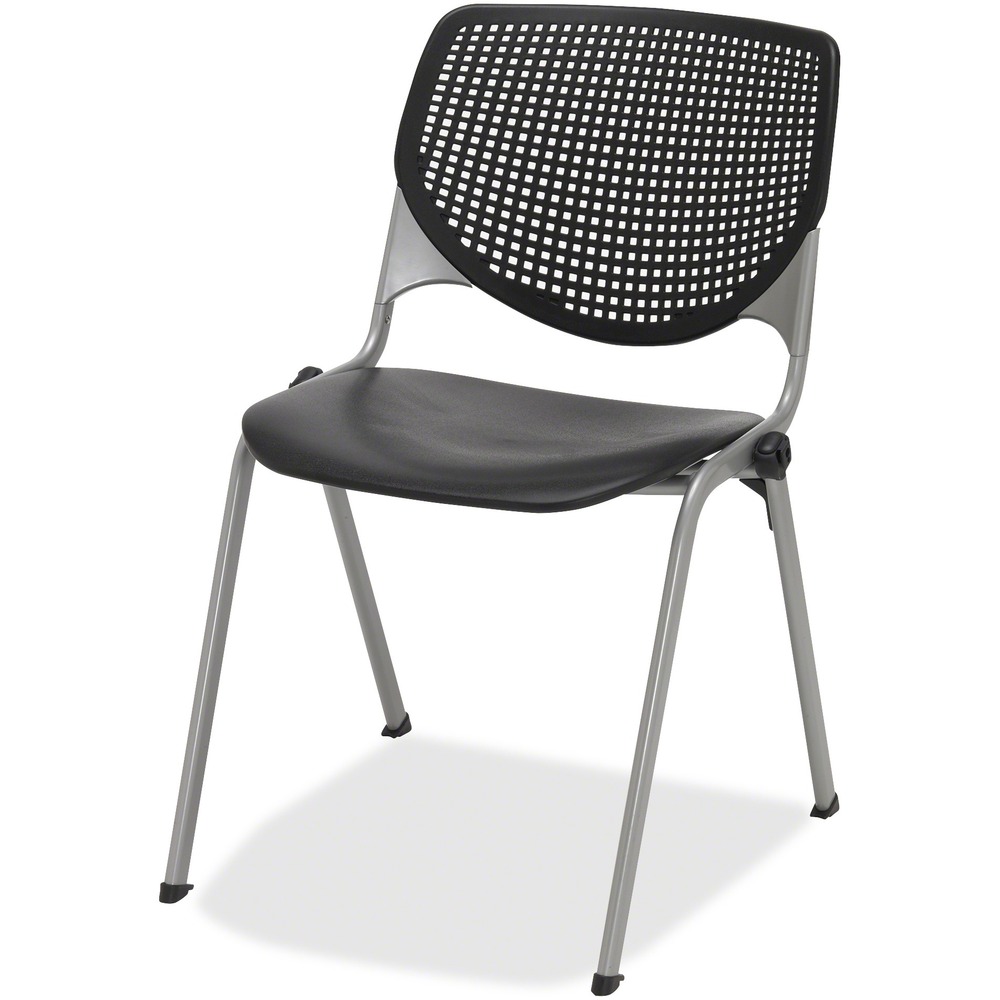 KFI2300SLP10 - 2300 Series Kool Chair creates a fun, comfortable environment in any space. Perforated back offers an attractive design that enhances circulation and airflow. Radius conforms to your back for maximum comfort. Silver, powder-coated frame contrasts the bold color of the polypropylene seat and back for a creative, interesting look. Back supports made with injection aluminum alloy enhance durability. Stack chairs up to 15 high to save storage space.