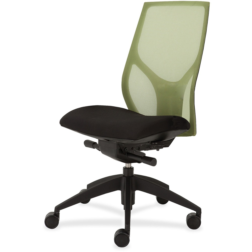 NTF1460K200M401 - Vault Task Chair with no arms goes beyond the expected with features that let you personalize your comfort. Uncommon for a mesh back design, ratchet back-height adjustment lets you raise or lower the backrest for the greatest comfort. High-quality, woven tension mesh in green conforms to your back, following every move with support, including the lumbar region. Advanced, K2 knee-tilt control includes side-tension adjustment and three-position lock. Seat slider adjusts the seat depth from 16" to 18-1/2" so you are just where you need to be. Other functions include pneumatic seat-height adjustment from 18-1/2" to 21-1/2" and 360-degree swivel. High-resilient, molded foam seat features a waterfall seat front to promote circulation and good health. 20" wide seat is upholstered in Onyx fabric. Durable, black nylon base with five casters offers long, trouble-free service. Weight capacity is 300 lb.