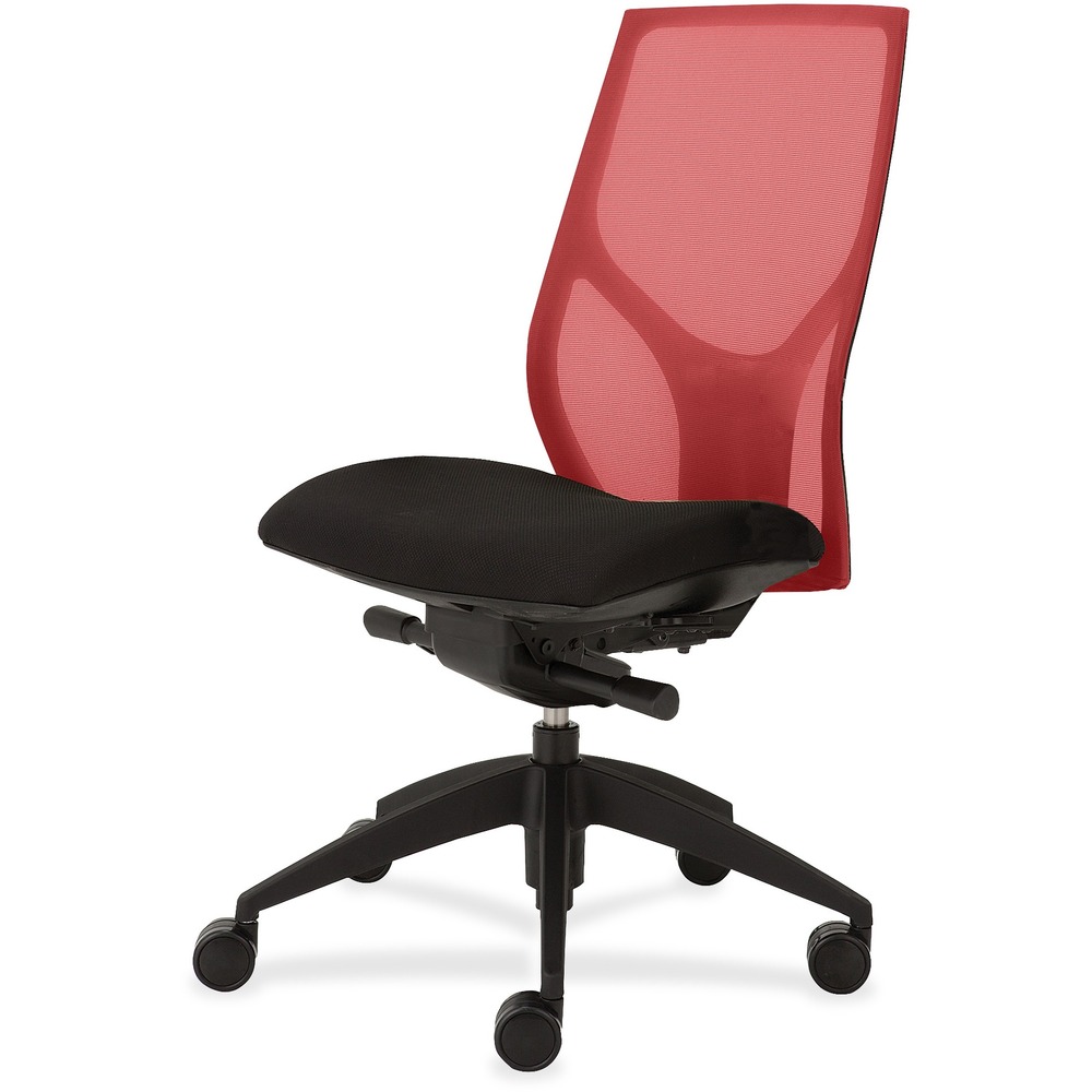 NTF1460K200M501 - Vault Task Chair with no arms goes beyond the expected with features that let you personalize your comfort. Uncommon for a mesh back design, ratchet back-height adjustment lets you raise or lower the backrest for the greatest comfort. High-quality, woven tension mesh in red conforms to your back, following every move with support, including the lumbar region. Advanced, K2 knee-tilt control includes side-tension adjustment and three-position lock. Seat slider adjusts the seat depth from 16" to 18-1/2" so you are just where you need to be. Other functions include pneumatic seat-height adjustment from 18-1/2" to 21-1/2" and 360-degree swivel. High-resilient, molded foam seat features a waterfall seat front to promote circulation and good health. 20" wide seat is upholstered in Onyx fabric. Durable, black nylon base with five casters offers long, trouble-free service. Weight capacity is 300 lb.
