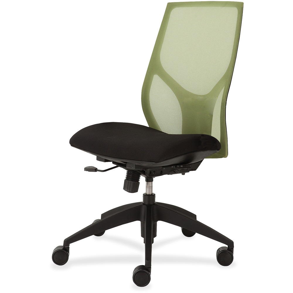 NTF1460Y100M401 - Vault Task Chair with no arms goes beyond the expected with features that let you personalize your comfort. Uncommon for a mesh back design, ratchet back-height adjustment lets you raise or lower the backrest from 23" to 25-1/2" for the greatest comfort. High-quality, woven tension mesh in green conforms to your back, following every move with support, including the lumbar region. Seat slider adjusts the seat depth from 16" to 18-1/2" so you are just where you need to be. Other functions include upright tilt lock, 3:1 back-to-seat tilt ratio, center knob tension adjustment, pneumatic seat-height adjustment from 17-1/2" to 22-1/2" and 360-degree swivel. High-resilient, molded foam seat features a waterfall seat front to promote circulation and good health. 20" wide seat is upholstered in Onyx fabric. Durable, black nylon base with five casters offers long, trouble-free service. Weight capacity is 300 lb.