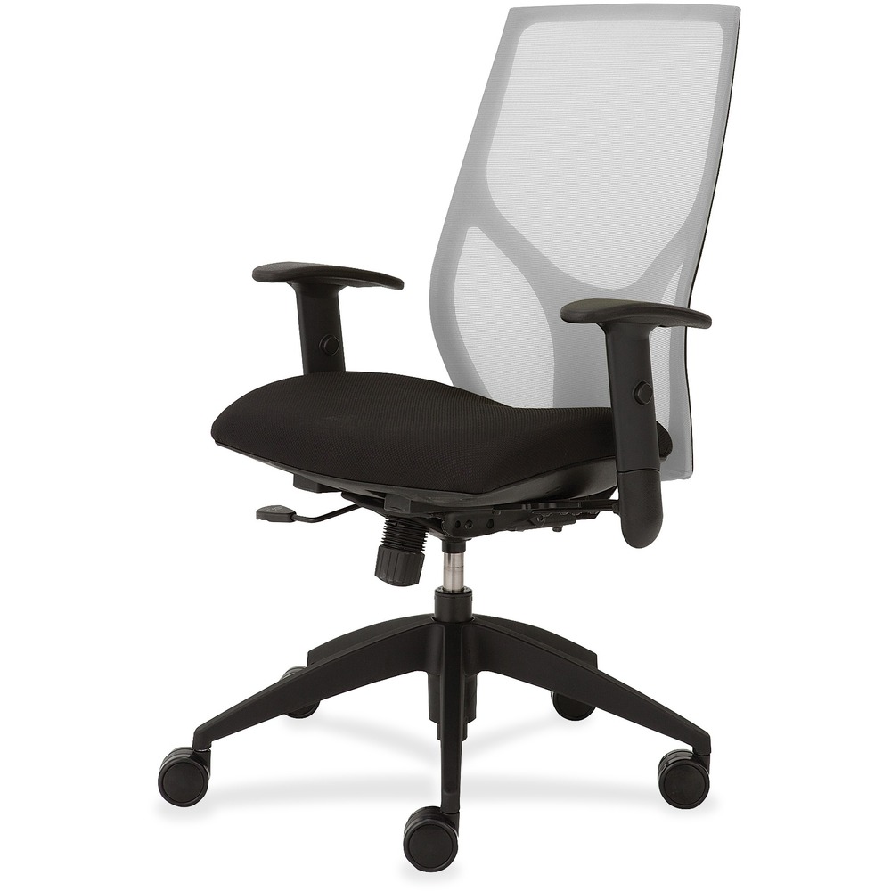 NTF1460Y1A8M301 - Vault Task Chair goes beyond the expected with features that let you personalize your comfort. Uncommon for a mesh back design, ratchet back-height adjustment lets you raise or lower the backrest from 23" to 25-1/2" for the greatest comfort. High-quality, woven tension mesh in white conforms to your back, following every move with support, including the lumbar region. Seat slider adjusts the seat depth from 16" to 18-1/2" so you are just where you need to be. T-shaped arms adjust in height by 3-1/2" with the push of a button. Other functions include upright tilt lock, 3:1 back-to-seat tilt ratio, center knob tension adjustment, pneumatic seat-height adjustment from 17-1/2" to 22-1/2" and 360-degree swivel. High-resilient, molded foam seat features a waterfall seat front to promote circulation and good health. 20" wide seat is upholstered in Onyx fabric. Durable, black nylon base with five casters offers long, trouble-free service. Weight capacity is 300 lb.