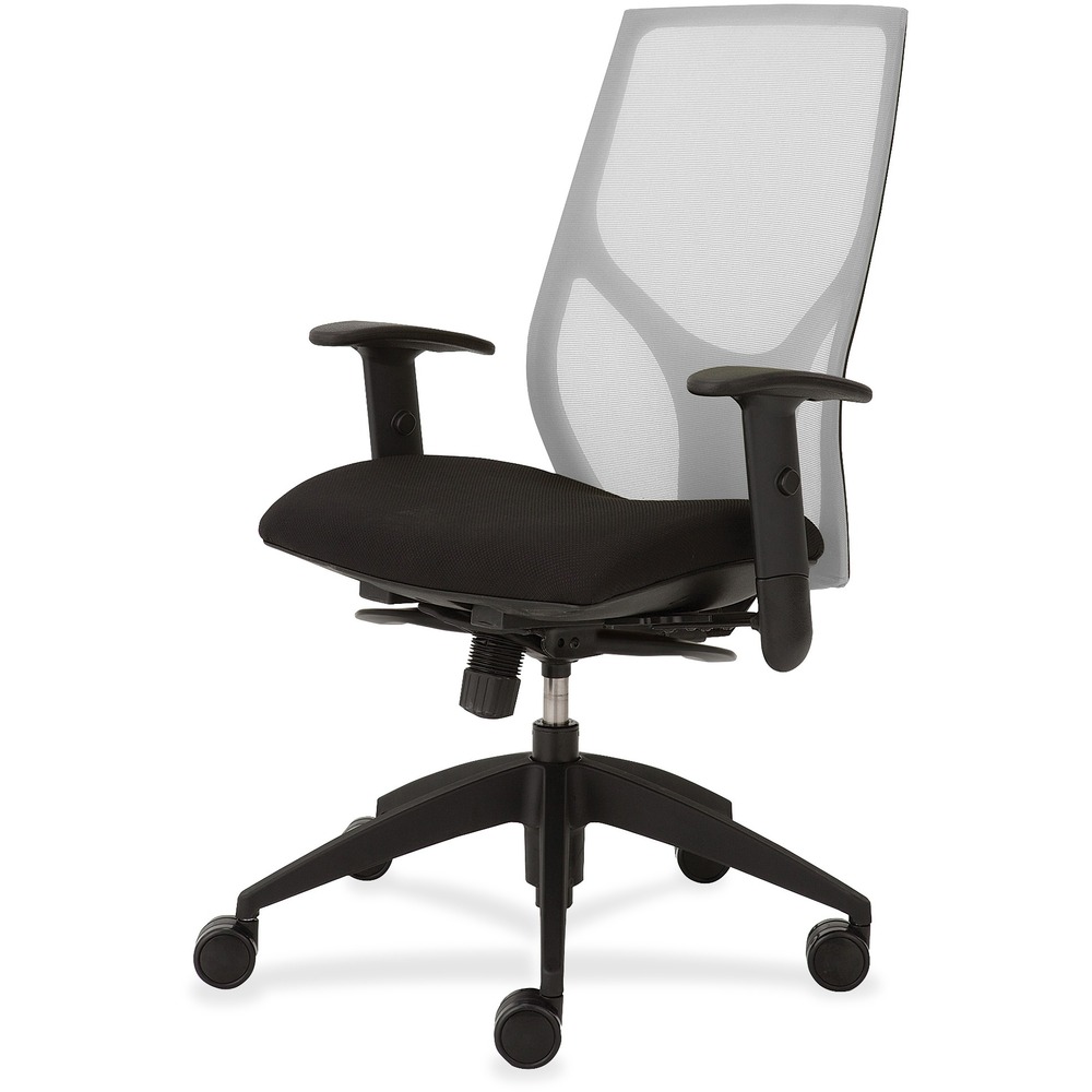 NTF1460Y3A8M301 - Vault Task Chair with full synchro tilt goes beyond the expected with features that let you personalize your comfort. Uncommon for a mesh back design, ratchet back-height adjustment lets you raise or lower the backrest from 23" to 25-1/2" for more comfort. High-quality, woven tension mesh in white conforms to your back, following every move with support, including the lumbar region. Seat slider adjusts the seat depth from 16" to 18-1/2" so you are just where you need to be. T-shaped arms adjust in height by 3-1/2" with the push of a button. Other functions include three-position tilt lock, 2:1 back-to-seat tilt ratio, center knob tension adjustment, pneumatic seat-height adjustment from 17-1/2" to 22-1/2" and 360-degree swivel. High-resilient, molded foam seat features a waterfall seat front to promote circulation and good health. 20" wide seat is upholstered in Onyx fabric. Durable, black nylon base with five casters offers long, trouble-free service. Weight capacity is 300 lb.