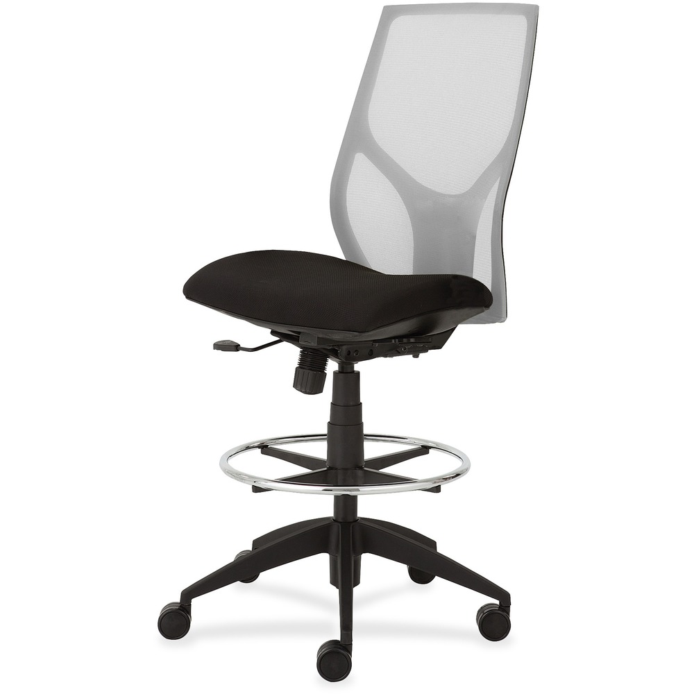 NTF1468Y100M301 - Vault Mid-back Stool with no arms goes beyond the expected with features that let you personalize your comfort. Uncommon for a mesh back design, ratchet back-height adjustment lets you raise or lower the backrest from 23" to 25-1/2" for the greatest comfort. High-quality, woven tension mesh in white conforms to your back, following every move with support, including the lumbar region. Seat slider adjusts the seat depth from 16" to 18-1/2" so you are just where you need to be. Other functions include upright tilt lock, 3:1 back-to-seat tilt ratio, center knob tension adjustment, pneumatic seat-height adjustment from 23" to 31" for use with worksurfaces up to 36" high and 360-degree swivel. High-resilient, molded foam seat features a waterfall seat front to promote circulation. 20" wide seat is upholstered in Onyx fabric. Durable, black nylon base with five casters offers long, trouble-free service. Weight capacity is 300 lb.