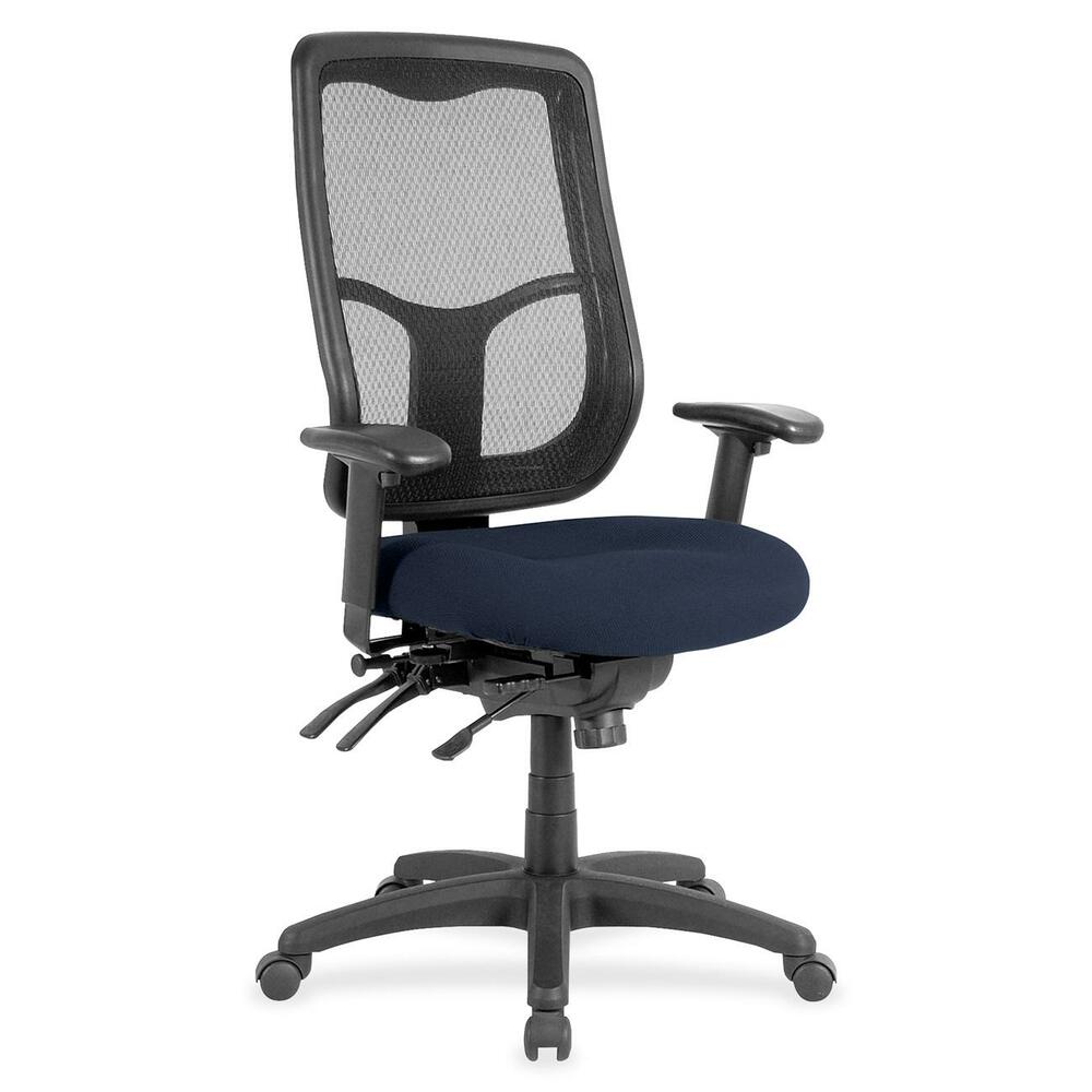 EUTMFH9SL43 - Apollo High Back Multifunction Chair features a ratchet back that moves up or down relative to the seat for lumbar support and comfort. Set back at an angle for personalized comfort in reclined position. Seat-height adjustment lets you position the seat height relative to the floor. Adjust tension to rock back and forth. Seat depth slides relative to back for ultimate, customized seating. Fabric-upholstered, padded, waterfall seat with sloping front reduces pressure on the back of the knees. Tilt-tension control with tilt lock allows you to adjust the recline rate based on your weight. Tilt seat forward to change the seat angle for a comfortable position when you're using a keyboard. Depth-adjustable arms slide forward or backward for proper ergonomic positioning. Arm-height adjustment adjusts arm up or down while arm pads angle in or out. Nylon, five-star base features casters for easy mobility. Chair is Greenguard certified to have low chemical emissions.