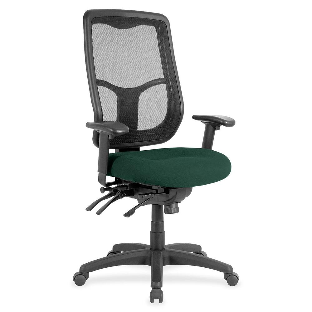 EUTMFH9SL50 - Apollo High Back Multifunction Chair features a ratchet back that moves up or down relative to the seat for lumbar support and comfort. Set back at an angle for personalized comfort in reclined position. Seat-height adjustment lets you position the seat height relative to the floor. Adjust tension to rock back and forth. Seat depth slides relative to back for ultimate, customized seating. Fabric-upholstered, padded, waterfall seat with sloping front reduces pressure on the back of the knees. Tilt-tension control with tilt lock allows you to adjust the recline rate based on your weight. Tilt seat forward to change the seat angle for a comfortable position when you're using a keyboard. Depth-adjustable arms slide forward or backward for proper ergonomic positioning. Arm-height adjustment adjusts arm up or down while arm pads angle in or out. Nylon, five-star base features casters for easy mobility. Chair is Greenguard certified to have low chemical emissions.
