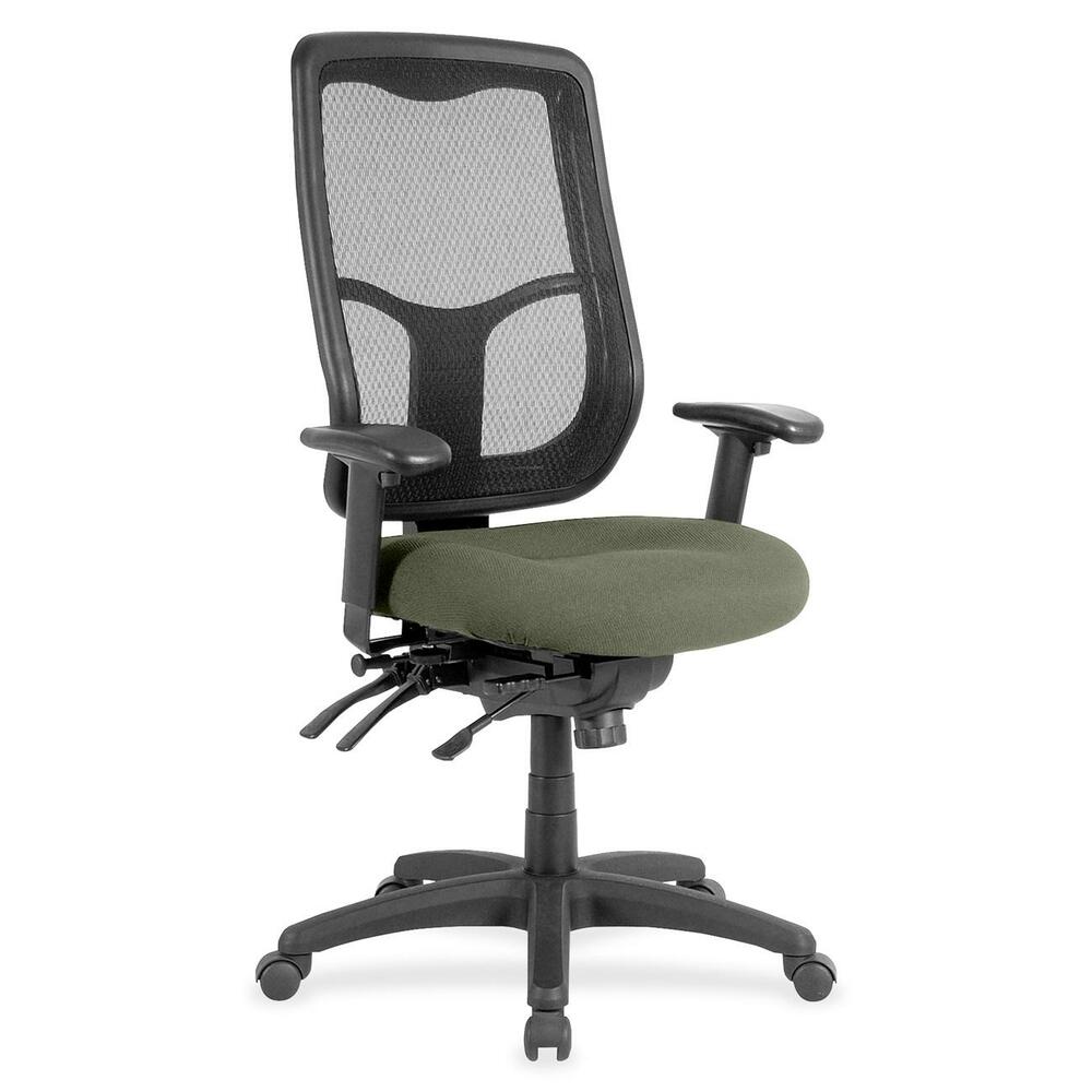 EUTMFH9SL85 - Apollo High Back Multifunction Chair features a ratchet back that moves up or down relative to the seat for lumbar support and comfort. Set back at an angle for personalized comfort in reclined position. Seat-height adjustment lets you position the seat height relative to the floor. Adjust tension to rock back and forth. Seat depth slides relative to back for ultimate, customized seating. Fabric-upholstered, padded, waterfall seat with sloping front reduces pressure on the back of the knees. Tilt-tension control with tilt lock allows you to adjust the recline rate based on your weight. Tilt seat forward to change the seat angle for a comfortable position when you're using a keyboard. Depth-adjustable arms slide forward or backward for proper ergonomic positioning. Arm-height adjustment adjusts arm up or down while arm pads angle in or out. Nylon, five-star base features casters for easy mobility. Chair is Greenguard certified to have low chemical emissions.