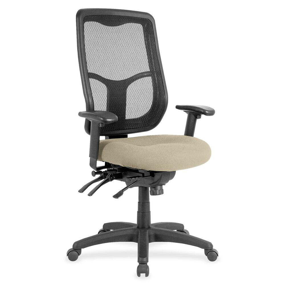 EUTMFH9SL87 - Apollo High Back Multifunction Chair features a ratchet back that moves up or down relative to the seat for lumbar support and comfort. Set back at an angle for personalized comfort in reclined position. Seat-height adjustment lets you position the seat height relative to the floor. Adjust tension to rock back and forth. Seat depth slides relative to back for ultimate, customized seating. Fabric-upholstered, padded, waterfall seat with sloping front reduces pressure on the back of the knees. Tilt-tension control with tilt lock allows you to adjust the recline rate based on your weight. Tilt seat forward to change the seat angle for a comfortable position when you're using a keyboard. Depth-adjustable arms slide forward or backward for proper ergonomic positioning. Arm-height adjustment adjusts arm up or down while arm pads angle in or out. Nylon, five-star base features casters for easy mobility. Chair is Greenguard certified to have low chemical emissions.