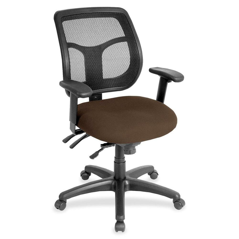 EUTMFT94528 - Apollo Multifunction Task Chair features a ratchet back that moves up or down relative to the seat for lumbar support and comfort. Mesh back provides enhances airflow for breathability. Set back at an angle for personalized comfort in reclined position. Seat-height adjustment lets you position the seat height relative to the floor. Chair rocks back and forth with adjustable, center-tilt mechanism. Fabric-upholstered, padded waterfall seat with sloping front reduces pressure on the back of the knees. Tilt-tension control with tilt lock allows you to adjust the recline rate based on your weight. Seat tilts forward to change the angle for a comfortable position when you're using a keyboard. Arm-height adjustment adjusts arm up or down while arm pads angle in or out. Nylon, five-star base features casters for easy mobility. Chair is Greenguard certified to have low chemical emissions.