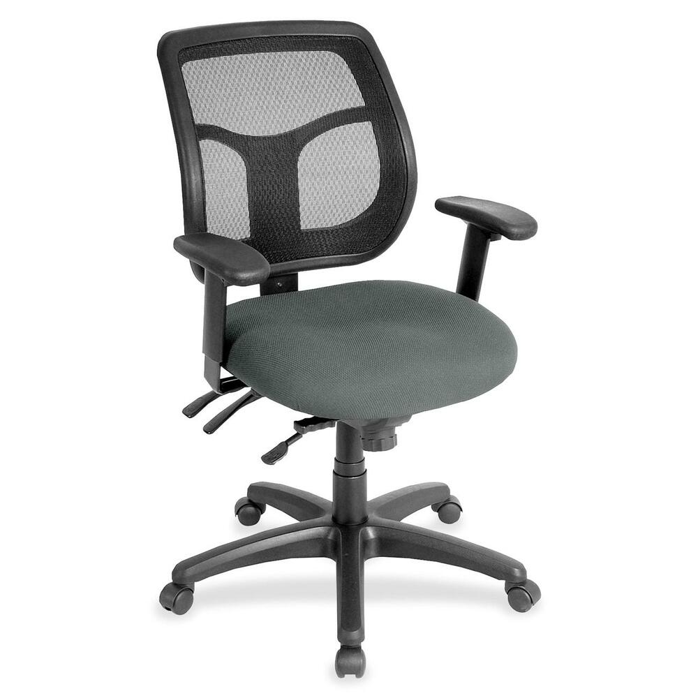 EUTMFT94532 - Apollo Multifunction Task Chair features a ratchet back that moves up or down relative to the seat for lumbar support and comfort. Mesh back provides enhances airflow for breathability. Set back at an angle for personalized comfort in reclined position. Seat-height adjustment lets you position the seat height relative to the floor. Chair rocks back and forth with adjustable, center-tilt mechanism. Fabric-upholstered, padded waterfall seat with sloping front reduces pressure on the back of the knees. Tilt-tension control with tilt lock allows you to adjust the recline rate based on your weight. Seat tilts forward to change the angle for a comfortable position when you're using a keyboard. Arm-height adjustment adjusts arm up or down while arm pads angle in or out. Nylon, five-star base features casters for easy mobility. Chair is Greenguard certified to have low chemical emissions.