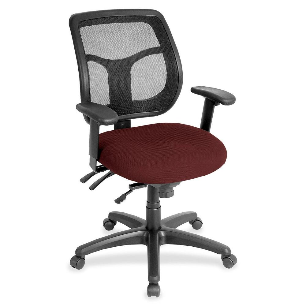 EUTMFT94544 - Apollo Multifunction Task Chair features a ratchet back that moves up or down relative to the seat for lumbar support and comfort. Mesh back provides enhances airflow for breathability. Set back at an angle for personalized comfort in reclined position. Seat-height adjustment lets you position the seat height relative to the floor. Chair rocks back and forth with adjustable, center-tilt mechanism. Fabric-upholstered, padded waterfall seat with sloping front reduces pressure on the back of the knees. Tilt-tension control with tilt lock allows you to adjust the recline rate based on your weight. Seat tilts forward to change the angle for a comfortable position when you're using a keyboard. Arm-height adjustment adjusts arm up or down while arm pads angle in or out. Nylon, five-star base features casters for easy mobility. Chair is Greenguard certified to have low chemical emissions.