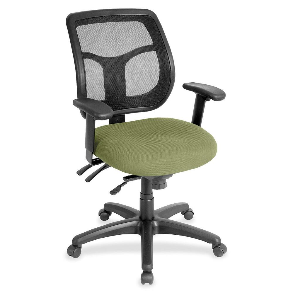 EUTMFT94548 - Apollo Multifunction Task Chair features a ratchet back that moves up or down relative to the seat for lumbar support and comfort. Mesh back provides enhances airflow for breathability. Set back at an angle for personalized comfort in reclined position. Seat-height adjustment lets you position the seat height relative to the floor. Chair rocks back and forth with adjustable, center-tilt mechanism. Fabric-upholstered, padded waterfall seat with sloping front reduces pressure on the back of the knees. Tilt-tension control with tilt lock allows you to adjust the recline rate based on your weight. Seat tilts forward to change the angle for a comfortable position when you're using a keyboard. Arm-height adjustment adjusts arm up or down while arm pads angle in or out. Nylon, five-star base features casters for easy mobility. Chair is Greenguard certified to have low chemical emissions.