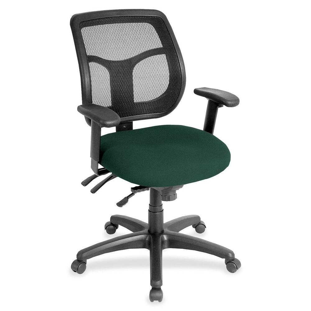 EUTMFT94550 - Apollo Multifunction Task Chair features a ratchet back that moves up or down relative to the seat for lumbar support and comfort. Mesh back provides enhances airflow for breathability. Set back at an angle for personalized comfort in reclined position. Seat-height adjustment lets you position the seat height relative to the floor. Chair rocks back and forth with adjustable, center-tilt mechanism. Fabric-upholstered, padded waterfall seat with sloping front reduces pressure on the back of the knees. Tilt-tension control with tilt lock allows you to adjust the recline rate based on your weight. Seat tilts forward to change the angle for a comfortable position when you're using a keyboard. Arm-height adjustment adjusts arm up or down while arm pads angle in or out. Nylon, five-star base features casters for easy mobility. Chair is Greenguard certified to have low chemical emissions.
