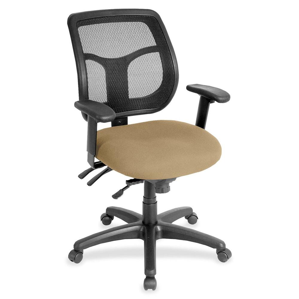EUTMFT94562 - Apollo Multifunction Task Chair features a ratchet back that moves up or down relative to the seat for lumbar support and comfort. Mesh back provides enhances airflow for breathability. Set back at an angle for personalized comfort in reclined position. Seat-height adjustment lets you position the seat height relative to the floor. Chair rocks back and forth with adjustable, center-tilt mechanism. Fabric-upholstered, padded waterfall seat with sloping front reduces pressure on the back of the knees. Tilt-tension control with tilt lock allows you to adjust the recline rate based on your weight. Seat tilts forward to change the angle for a comfortable position when you're using a keyboard. Arm-height adjustment adjusts arm up or down while arm pads angle in or out. Nylon, five-star base features casters for easy mobility. Chair is Greenguard certified to have low chemical emissions.