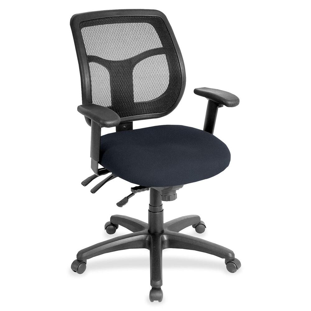 EUTMFT94566 - Apollo Multifunction Task Chair features a ratchet back that moves up or down relative to the seat for lumbar support and comfort. Mesh back provides enhances airflow for breathability. Set back at an angle for personalized comfort in reclined position. Seat-height adjustment lets you position the seat height relative to the floor. Chair rocks back and forth with adjustable, center-tilt mechanism. Fabric-upholstered, padded waterfall seat with sloping front reduces pressure on the back of the knees. Tilt-tension control with tilt lock allows you to adjust the recline rate based on your weight. Seat tilts forward to change the angle for a comfortable position when you're using a keyboard. Arm-height adjustment adjusts arm up or down while arm pads angle in or out. Nylon, five-star base features casters for easy mobility. Chair is Greenguard certified to have low chemical emissions.