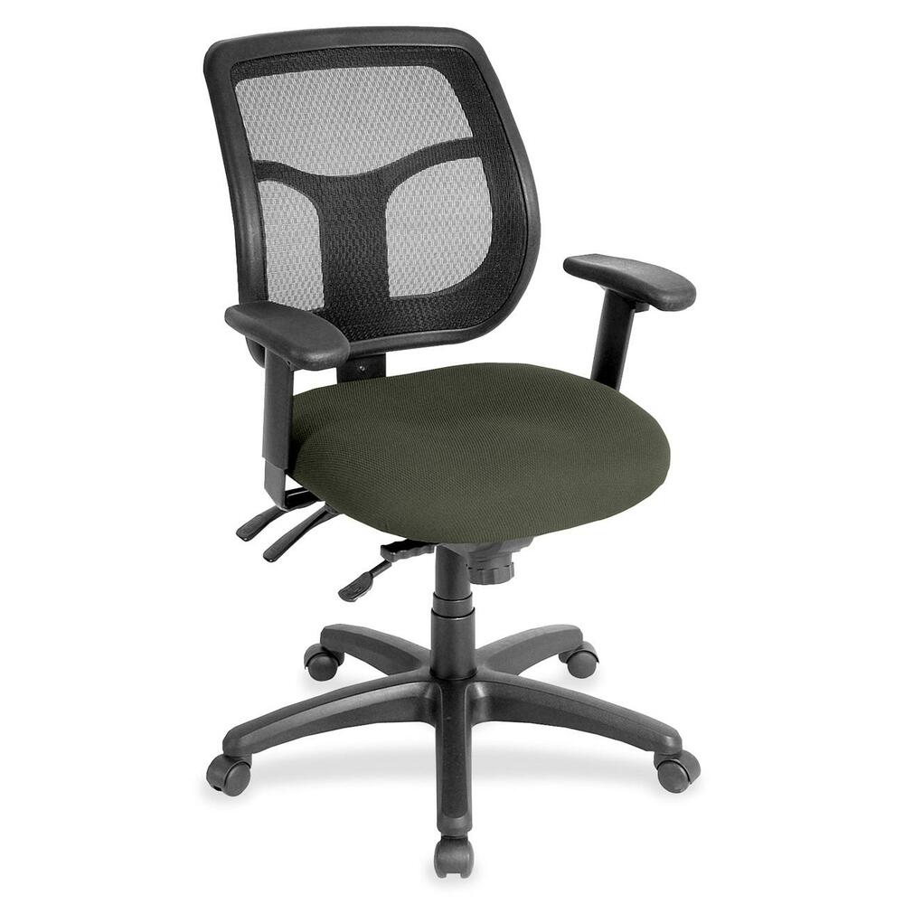 EUTMFT94567 - Apollo Multifunction Task Chair features a ratchet back that moves up or down relative to the seat for lumbar support and comfort. Mesh back provides enhances airflow for breathability. Set back at an angle for personalized comfort in reclined position. Seat-height adjustment lets you position the seat height relative to the floor. Chair rocks back and forth with adjustable, center-tilt mechanism. Fabric-upholstered, padded waterfall seat with sloping front reduces pressure on the back of the knees. Tilt-tension control with tilt lock allows you to adjust the recline rate based on your weight. Seat tilts forward to change the angle for a comfortable position when you're using a keyboard. Arm-height adjustment adjusts arm up or down while arm pads angle in or out. Nylon, five-star base features casters for easy mobility. Chair is Greenguard certified to have low chemical emissions.