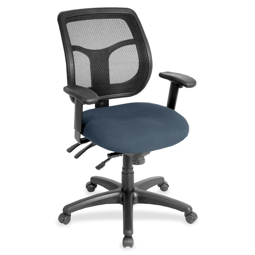 EUTMFT94584 - Apollo Multifunction Task Chair features a ratchet back that moves up or down relative to the seat for lumbar support and comfort. Mesh back provides enhances airflow for breathability. Set back at an angle for personalized comfort in reclined position. Seat-height adjustment lets you position the seat height relative to the floor. Chair rocks back and forth with adjustable, center-tilt mechanism. Fabric-upholstered, padded waterfall seat with sloping front reduces pressure on the back of the knees. Tilt-tension control with tilt lock allows you to adjust the recline rate based on your weight. Seat tilts forward to change the angle for a comfortable position when you're using a keyboard. Arm-height adjustment adjusts arm up or down while arm pads angle in or out. Nylon, five-star base features casters for easy mobility. Chair is Greenguard certified to have low chemical emissions.