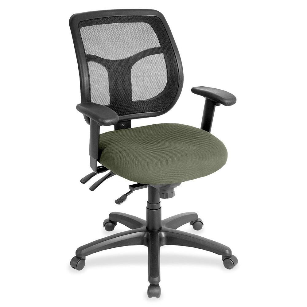 EUTMFT94585 - Apollo Multifunction Task Chair features a ratchet back that moves up or down relative to the seat for lumbar support and comfort. Mesh back provides enhances airflow for breathability. Set back at an angle for personalized comfort in reclined position. Seat-height adjustment lets you position the seat height relative to the floor. Chair rocks back and forth with adjustable, center-tilt mechanism. Fabric-upholstered, padded waterfall seat with sloping front reduces pressure on the back of the knees. Tilt-tension control with tilt lock allows you to adjust the recline rate based on your weight. Seat tilts forward to change the angle for a comfortable position when you're using a keyboard. Arm-height adjustment adjusts arm up or down while arm pads angle in or out. Nylon, five-star base features casters for easy mobility. Chair is Greenguard certified to have low chemical emissions.