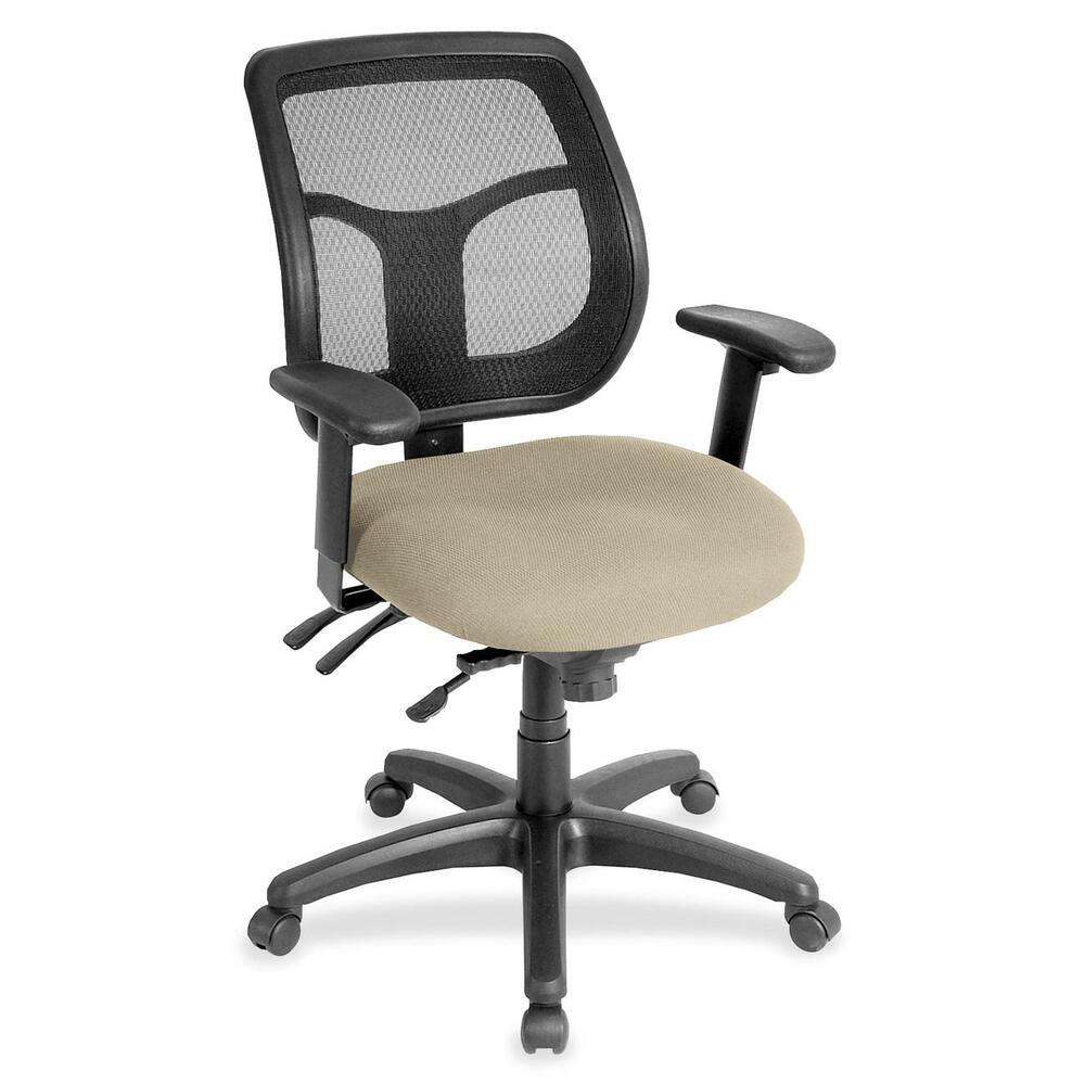 EUTMFT94587 - Apollo Multifunction Task Chair features a ratchet back that moves up or down relative to the seat for lumbar support and comfort. Mesh back provides enhances airflow for breathability. Set back at an angle for personalized comfort in reclined position. Seat-height adjustment lets you position the seat height relative to the floor. Chair rocks back and forth with adjustable, center-tilt mechanism. Fabric-upholstered, padded waterfall seat with sloping front reduces pressure on the back of the knees. Tilt-tension control with tilt lock allows you to adjust the recline rate based on your weight. Seat tilts forward to change the angle for a comfortable position when you're using a keyboard. Arm-height adjustment adjusts arm up or down while arm pads angle in or out. Nylon, five-star base features casters for easy mobility. Chair is Greenguard certified to have low chemical emissions.