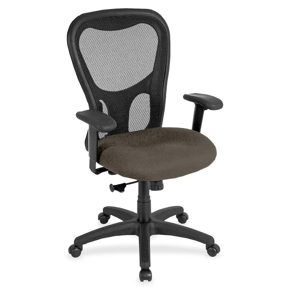 EUTMM950086 - Apollo Synchro High Back Chair combines comfort, adjustability and quality for seating well-suited for long hours at the office. Breathable, black mesh back conforms to your back for the right amount of support. Fabric-upholstered, cushioned seat is comfortably contoured. Padded waterfall seat with sloping front reduces pressure on the back of the knees. Tilt-tension control recline rate adapts to weight of user. Tilt lock locks out tilt function. Synchro-tilt back reclines in a preset ratio to seat. Seat-height adjustment sets seat height from 18.9" to 22.4" for your preferred position relative to floor. Width-adjustable arms adjust arms in or out for proper ergonomic positioning. Arm-height adjustment adjusts arm up or down for proper ergonomic positioning while seated. Chair also features casters on the black nylon, five-star base for easy mobility. Chair is Greenguard certified to have low chemical emissions.