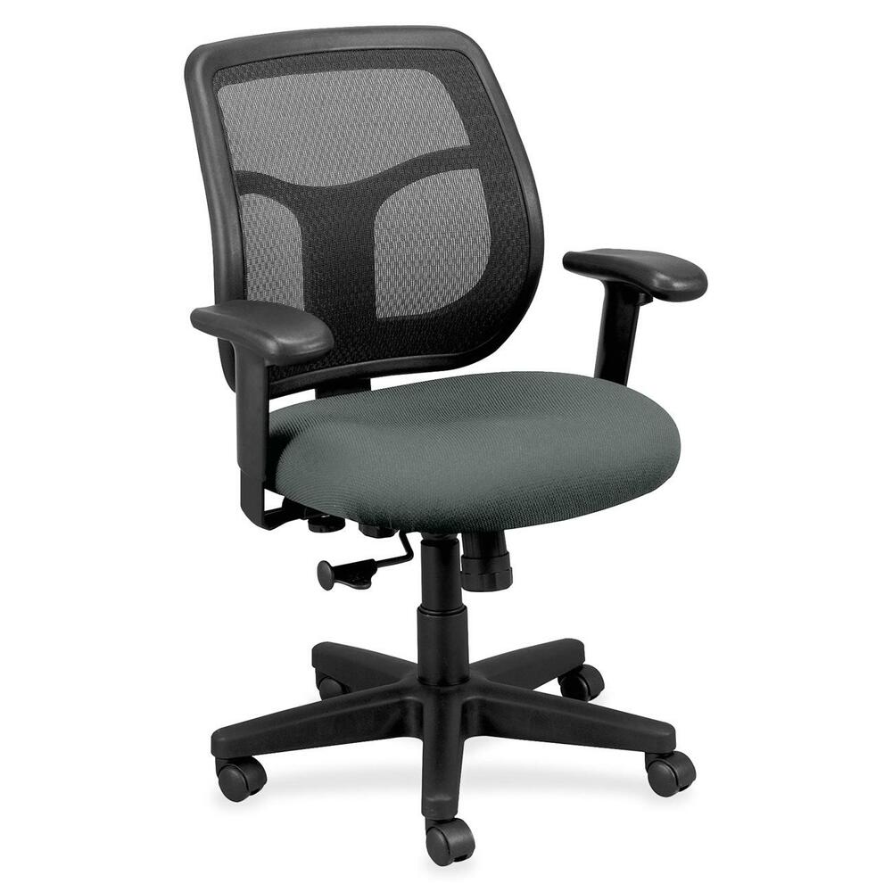 EUTMT940032 - Apollo Mid Back Task Chair combines value, comfort, adjustability and quality to create a perennial favorite. Breathable, mesh back provides increased airflow and maximum comfort for all-day sitting. Ratchet back adjusts up or down relative to the seat for personalized lumbar support and comfort. Tilt-tension control features a recline rate that adapts to your weight. Lockout tilt function prevents tilting. Synchro-tilt mechanism lets the back recline in a preset ratio to the seat for relaxed positioning. Fabric-upholstered, padded, waterfall seat with sloping front reduces pressure on back of knees. Width-adjustable and height-adjustable arms move in or out and up or down for proper ergonomic positioning. Seat-height adjustment sets seat height to your desired position relative to the floor. Chair is Greenguard certified to have low chemical emissions.