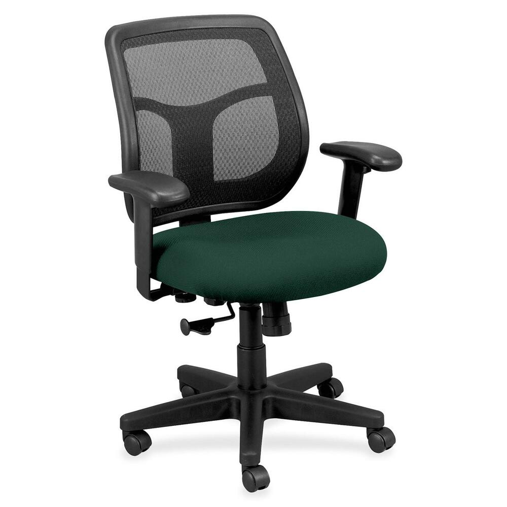 EUTMT940050 - Apollo Mid Back Task Chair combines value, comfort, adjustability and quality to create a perennial favorite. Breathable, mesh back provides increased airflow and maximum comfort for all-day sitting. Ratchet back adjusts up or down relative to the seat for personalized lumbar support and comfort. Tilt-tension control features a recline rate that adapts to your weight. Lockout tilt function prevents tilting. Synchro-tilt mechanism lets the back recline in a preset ratio to the seat for relaxed positioning. Fabric-upholstered, padded, waterfall seat with sloping front reduces pressure on back of knees. Width-adjustable and height-adjustable arms move in or out and up or down for proper ergonomic positioning. Seat-height adjustment sets seat height to your desired position relative to the floor. Chair is Greenguard certified to have low chemical emissions.