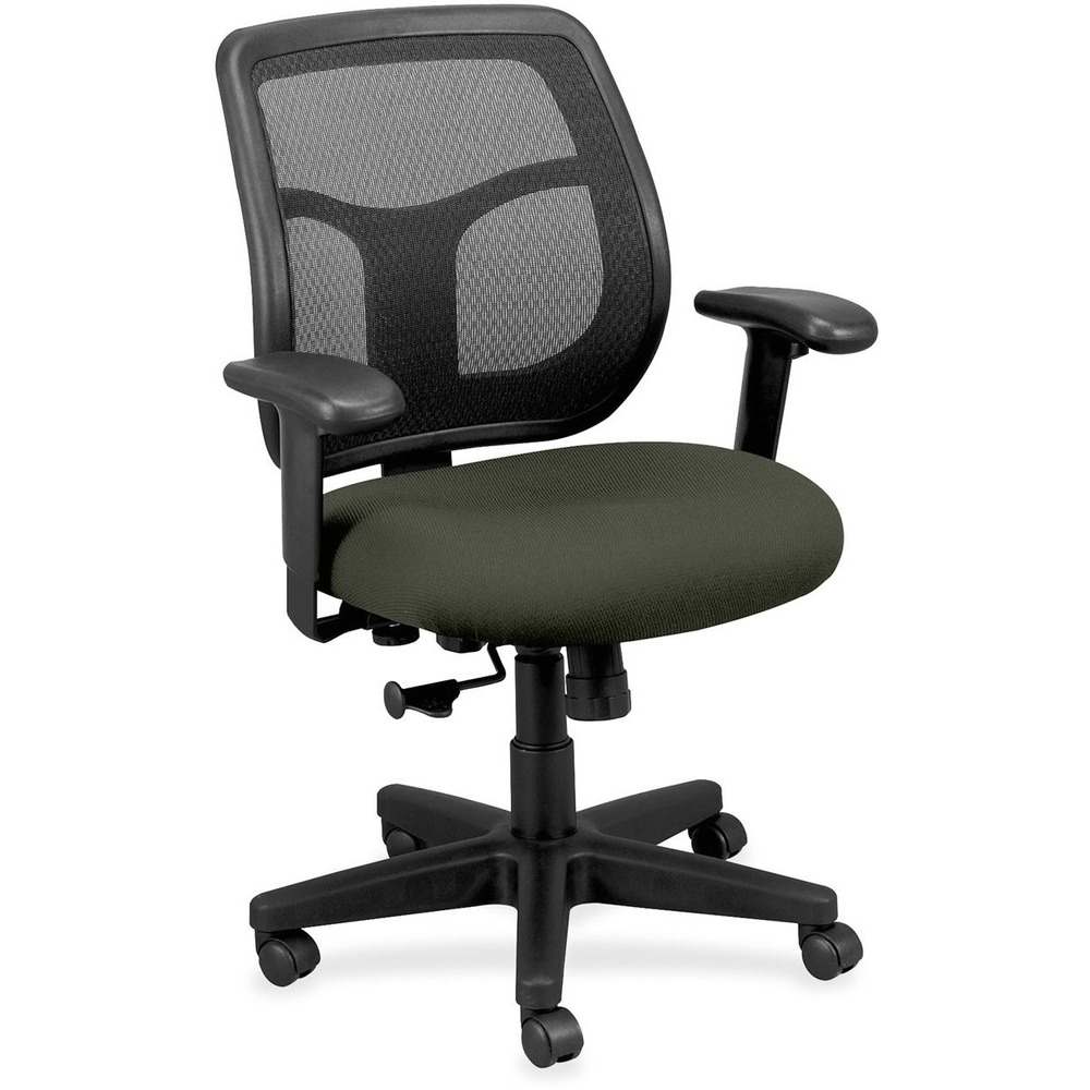 EUTMT940067 - Apollo Mid Back Task Chair combines value, comfort, adjustability and quality to create a perennial favorite. Breathable, mesh back provides increased airflow and maximum comfort for all-day sitting. Ratchet back adjusts up or down relative to the seat for personalized lumbar support and comfort. Tilt-tension control features a recline rate that adapts to your weight. Lockout tilt function prevents tilting. Synchro-tilt mechanism lets the back recline in a preset ratio to the seat for relaxed positioning. Fabric-upholstered, padded, waterfall seat with sloping front reduces pressure on back of knees. Width-adjustable and height-adjustable arms move in or out and up or down for proper ergonomic positioning. Seat-height adjustment sets seat height to your desired position relative to the floor. Chair is Greenguard certified to have low chemical emissions.